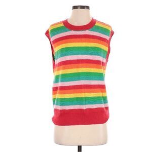 Jumper Cashmere Rainbow Bright Striped Kidcore Candyland knit Sweater Vest Med